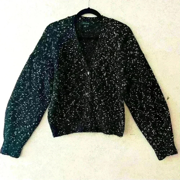 ANN TAYLOR M WOMENS BLACK GOLD FUN FLIRTY HOLIDAY‎ PARTY WARM GLITTERY CARDIGAN - Picture 1 of 6